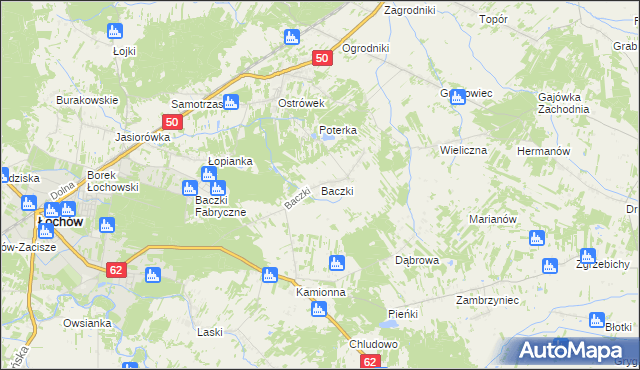 mapa Baczki gmina Łochów, Baczki gmina Łochów na mapie Targeo