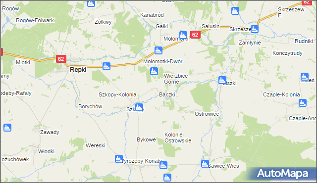 mapa Baczki gmina Repki, Baczki gmina Repki na mapie Targeo