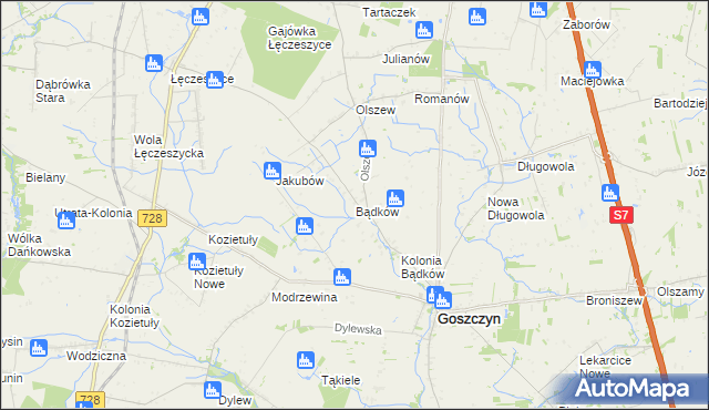 mapa Bądków gmina Goszczyn, Bądków gmina Goszczyn na mapie Targeo