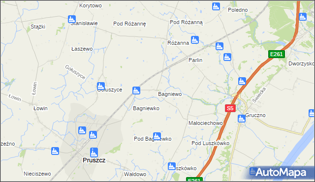 mapa Bagniewo gmina Pruszcz, Bagniewo gmina Pruszcz na mapie Targeo