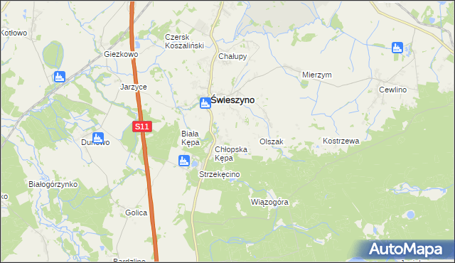 mapa Bagno gmina Świeszyno, Bagno gmina Świeszyno na mapie Targeo