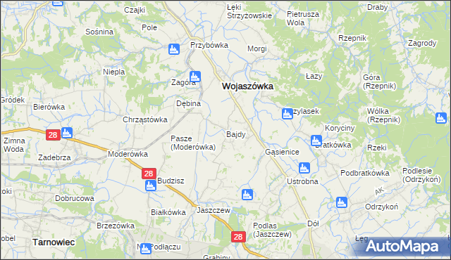 mapa Bajdy gmina Wojaszówka, Bajdy gmina Wojaszówka na mapie Targeo