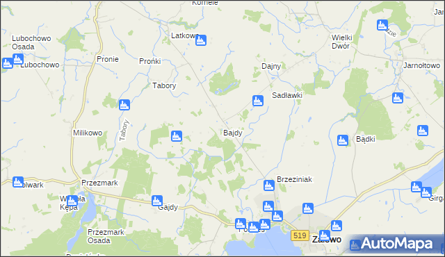 mapa Bajdy gmina Zalewo, Bajdy gmina Zalewo na mapie Targeo