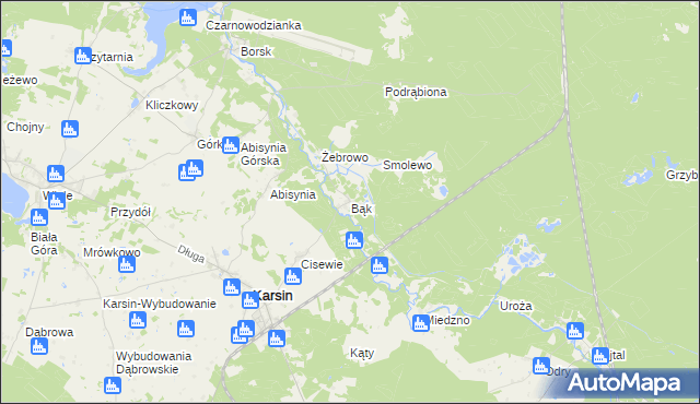 mapa Bąk gmina Karsin, Bąk gmina Karsin na mapie Targeo