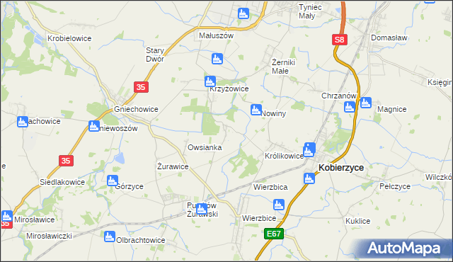 mapa Bąki gmina Kobierzyce, Bąki gmina Kobierzyce na mapie Targeo