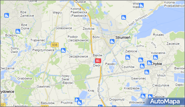 mapa Bąków gmina Strumień, Bąków gmina Strumień na mapie Targeo