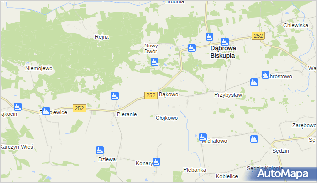 mapa Bąkowo gmina Dąbrowa Biskupia, Bąkowo gmina Dąbrowa Biskupia na mapie Targeo