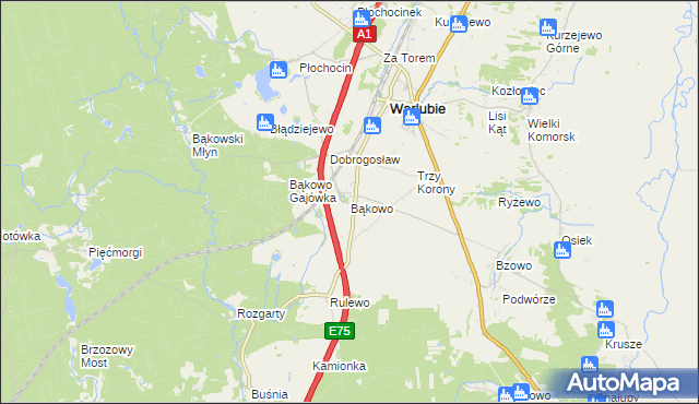 mapa Bąkowo gmina Warlubie, Bąkowo gmina Warlubie na mapie Targeo