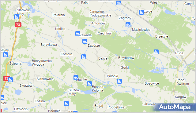 mapa Balice gmina Gnojno, Balice gmina Gnojno na mapie Targeo