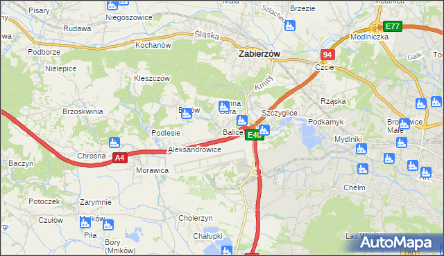 mapa Balice gmina Zabierzów, Balice gmina Zabierzów na mapie Targeo