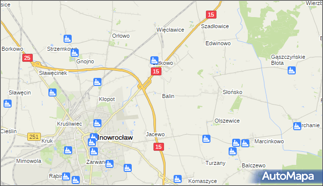 mapa Balin gmina Inowrocław, Balin gmina Inowrocław na mapie Targeo