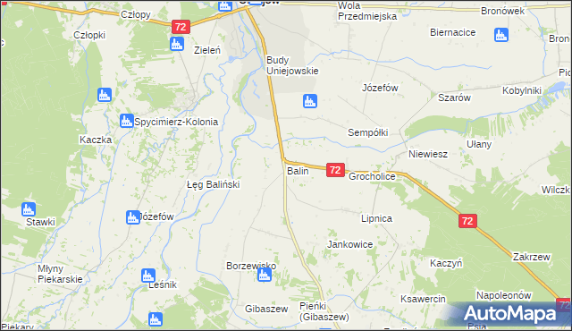 mapa Balin gmina Poddębice, Balin gmina Poddębice na mapie Targeo