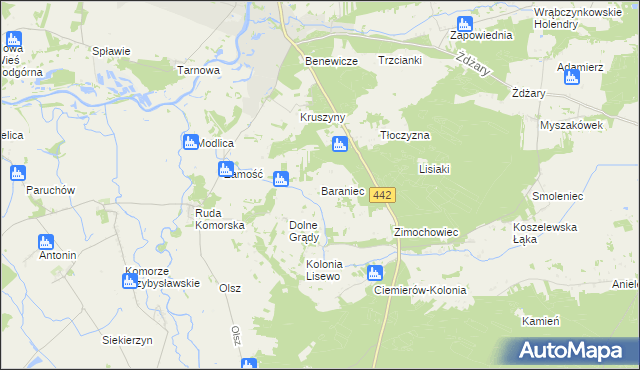 mapa Baraniec gmina Pyzdry, Baraniec gmina Pyzdry na mapie Targeo