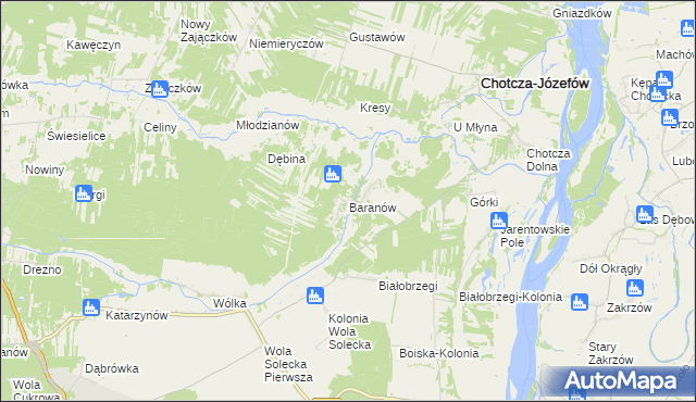 mapa Baranów gmina Chotcza, Baranów gmina Chotcza na mapie Targeo