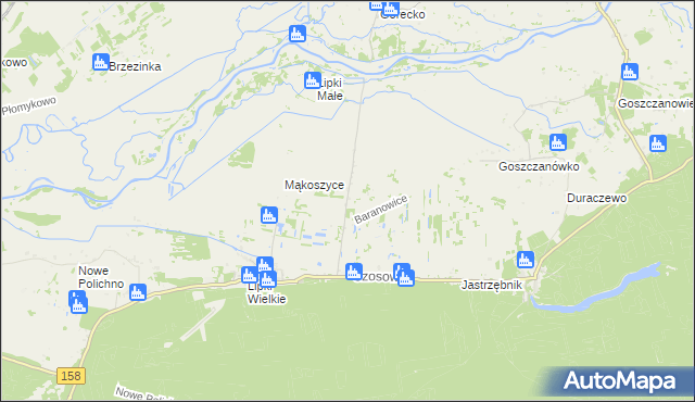mapa Baranowice gmina Santok, Baranowice gmina Santok na mapie Targeo