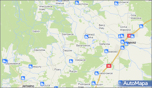 mapa Baranowice gmina Wąsosz, Baranowice gmina Wąsosz na mapie Targeo