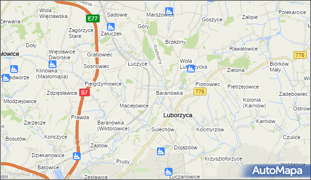 mapa Baranówka gmina Kocmyrzów-Luborzyca, Baranówka gmina Kocmyrzów-Luborzyca na mapie Targeo