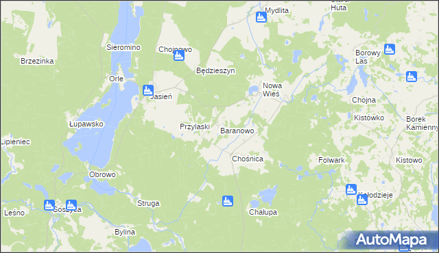 mapa Baranowo gmina Parchowo, Baranowo gmina Parchowo na mapie Targeo