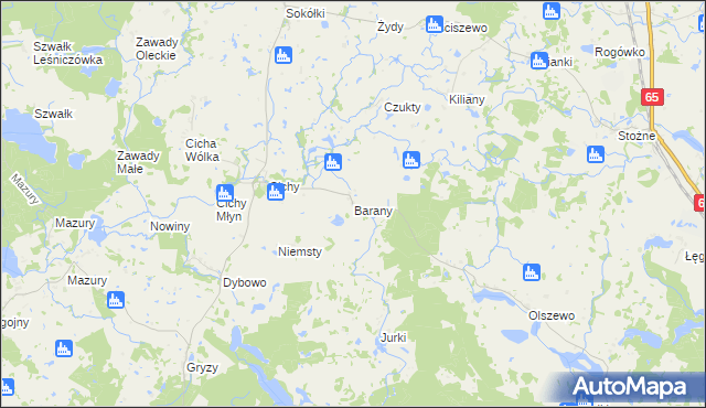 mapa Barany gmina Świętajno, Barany gmina Świętajno na mapie Targeo