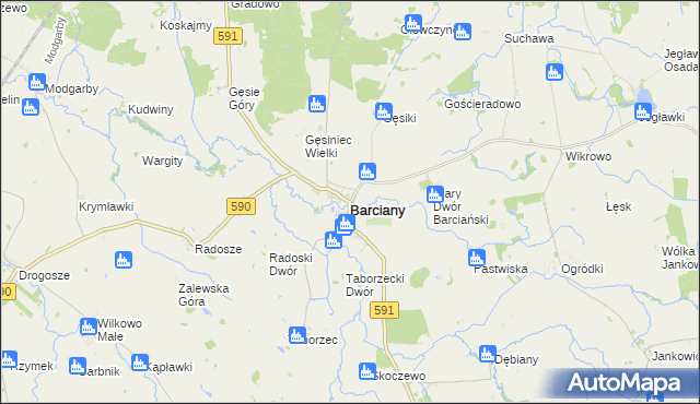 mapa Barciany, Barciany na mapie Targeo