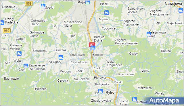 mapa Barcice gmina Stary Sącz, Barcice gmina Stary Sącz na mapie Targeo