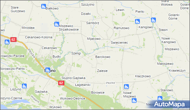 mapa Barcikowo gmina Słupno, Barcikowo gmina Słupno na mapie Targeo