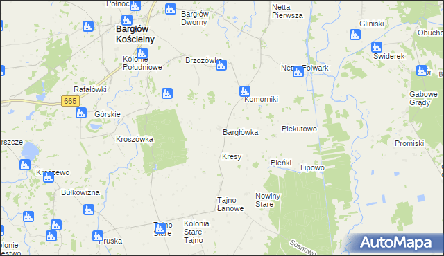 mapa Bargłówka gmina Bargłów Kościelny, Bargłówka gmina Bargłów Kościelny na mapie Targeo