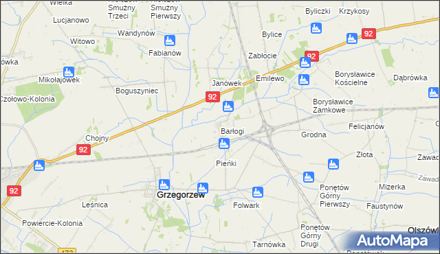 mapa Barłogi gmina Grzegorzew, Barłogi gmina Grzegorzew na mapie Targeo