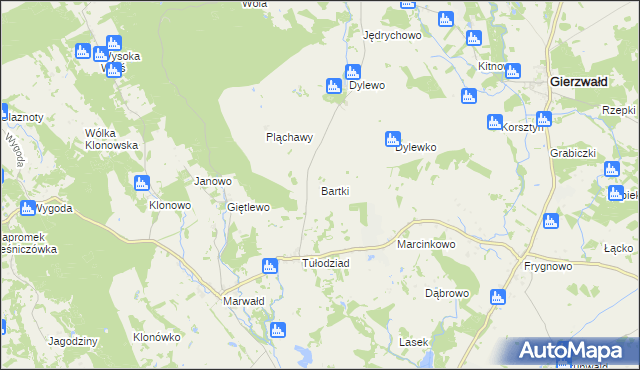 mapa Bartki gmina Dąbrówno, Bartki gmina Dąbrówno na mapie Targeo