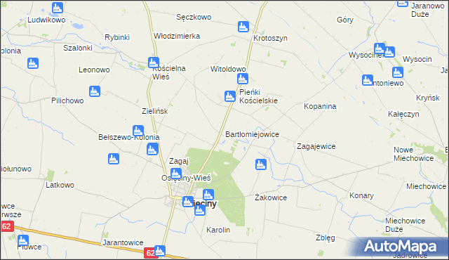 mapa Bartłomiejowice gmina Osięciny, Bartłomiejowice gmina Osięciny na mapie Targeo