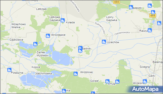 mapa Bartniki gmina Milicz, Bartniki gmina Milicz na mapie Targeo