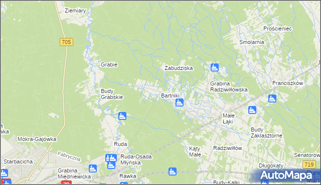 mapa Bartniki gmina Puszcza Mariańska, Bartniki gmina Puszcza Mariańska na mapie Targeo