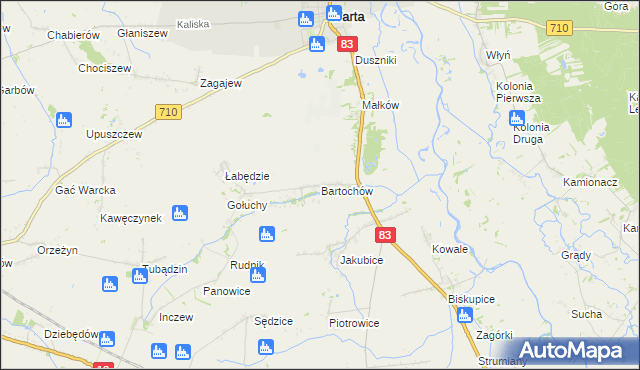 mapa Bartochów gmina Warta, Bartochów gmina Warta na mapie Targeo