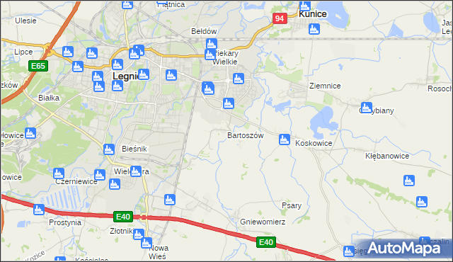 mapa Bartoszów gmina Legnickie Pole, Bartoszów gmina Legnickie Pole na mapie Targeo