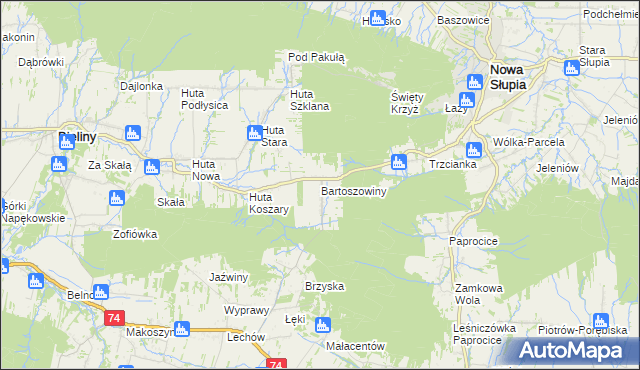 mapa Bartoszowiny, Bartoszowiny na mapie Targeo