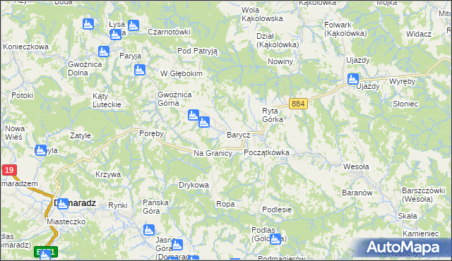 mapa Barycz gmina Domaradz, Barycz gmina Domaradz na mapie Targeo