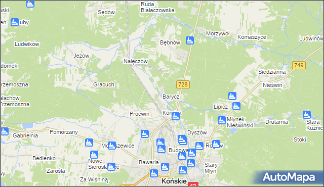 mapa Barycz gmina Końskie, Barycz gmina Końskie na mapie Targeo