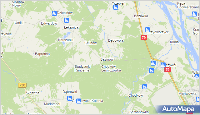 mapa Basinów gmina Magnuszew, Basinów gmina Magnuszew na mapie Targeo