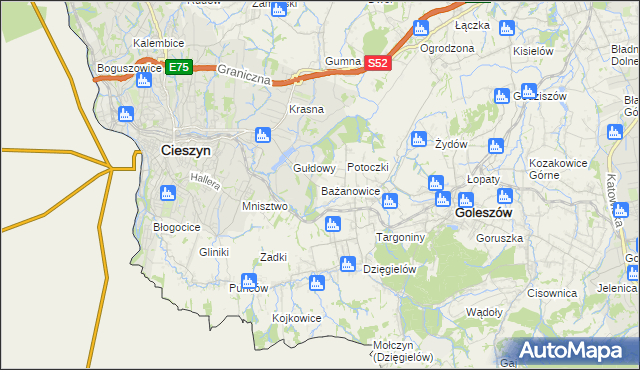 mapa Bażanowice, Bażanowice na mapie Targeo