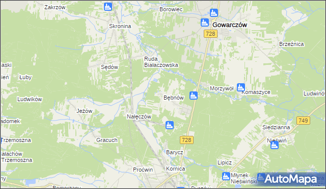 mapa Bębnów gmina Gowarczów, Bębnów gmina Gowarczów na mapie Targeo