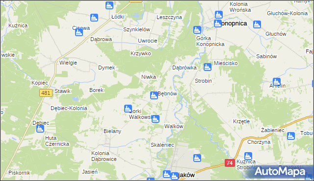 mapa Bębnów gmina Konopnica, Bębnów gmina Konopnica na mapie Targeo