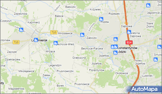 mapa Bechcice-Parcela, Bechcice-Parcela na mapie Targeo