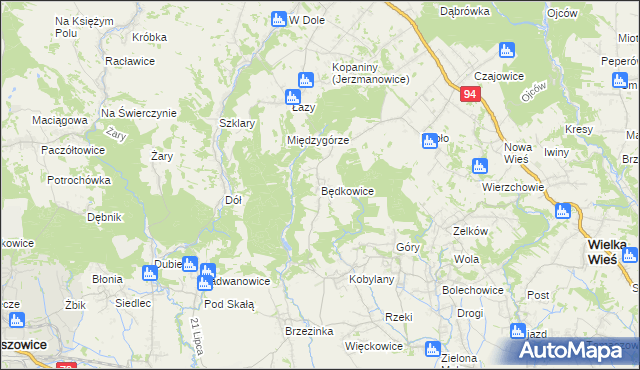 mapa Będkowice gmina Wielka Wieś, Będkowice gmina Wielka Wieś na mapie Targeo