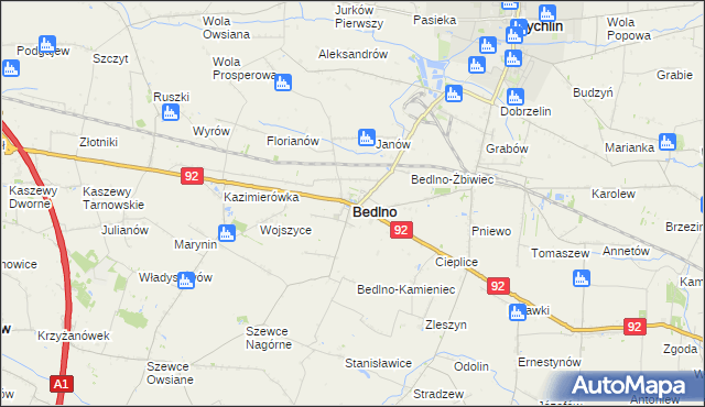 mapa Bedlno powiat kutnowski, Bedlno powiat kutnowski na mapie Targeo