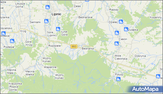 mapa Bednarka gmina Lipinki, Bednarka gmina Lipinki na mapie Targeo