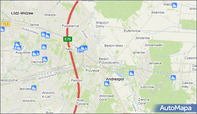 mapa Bedoń Przykościelny, Bedoń Przykościelny na mapie Targeo