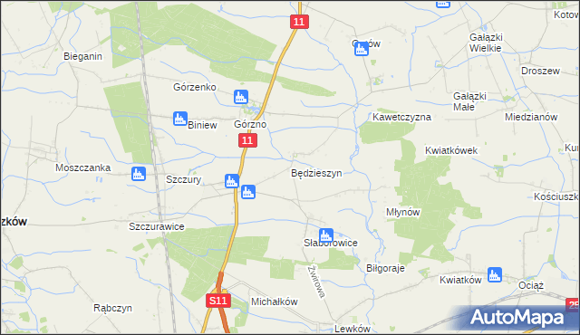 mapa Będzieszyn gmina Ostrów Wielkopolski, Będzieszyn gmina Ostrów Wielkopolski na mapie Targeo