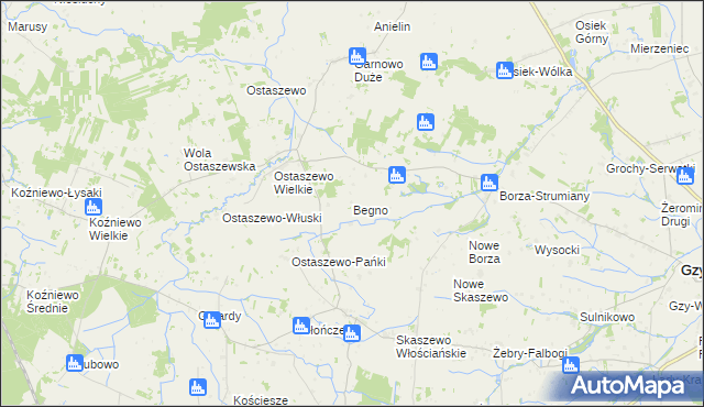 mapa Begno gmina Gzy, Begno gmina Gzy na mapie Targeo