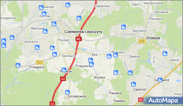 mapa Bełk gmina Czerwionka-Leszczyny, Bełk gmina Czerwionka-Leszczyny na mapie Targeo
