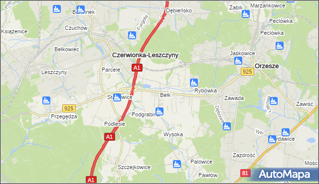 mapa Bełk gmina Czerwionka-Leszczyny, Bełk gmina Czerwionka-Leszczyny na mapie Targeo